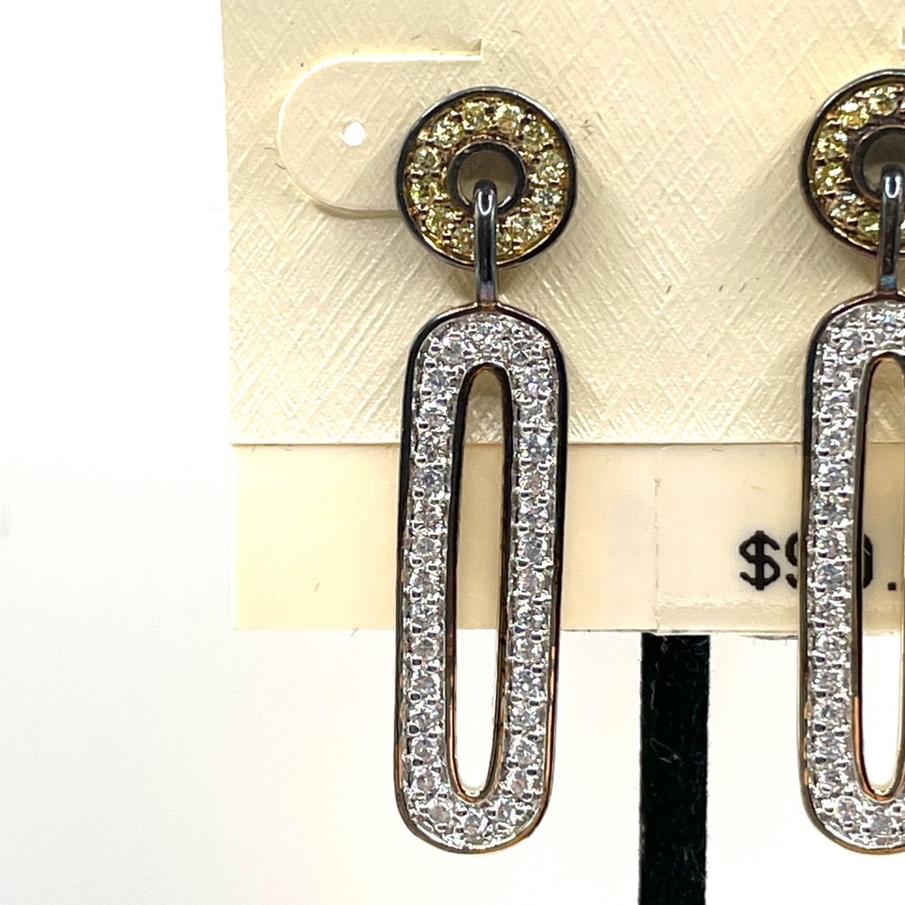 Danecraft 24K Gold Over Sterling Pave Rhinestone Drop Pierced Earrings - Picture 8 of 13